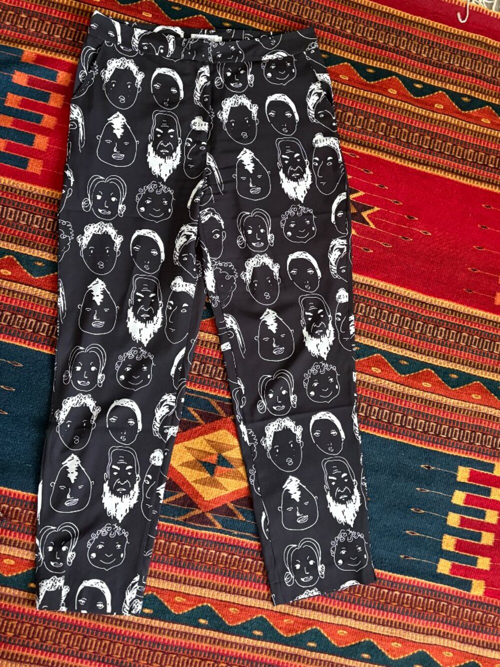 Shekou Abstract Face Print Trousers Black White Lightweight Pants